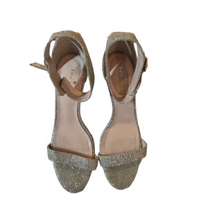 kate spade new york Gold Glitter Strappy Wedge Sandals Buckle Ankle Strap 7M